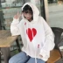 2018 mùa thu mới Harajuku phong cách tình yêu in lỏng giản dị hoang dã trùm đầu đội mũ trùm đầu dài tay áo len áo sơ mi nữ Áo len