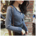 Retro chic gió thu đông nữ 2018 mới thời trang đơn giản khóa kim loại cổ chữ V áo len dài tay áo thun áo cardigan nữ Áo len cổ chữ V