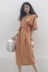 Hàn quốc phiên bản của chic phong cách màu rắn cao eo tẩm chia váy giản dị lỏng phần dài V-Cổ ngắn tay tính khí ăn mặc 	váy body rút eo		 Váy eo cao