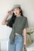 2018 mùa hè mới Hàn Quốc phiên bản của hoang dã vòng cổ tháp đầu không thường xuyên hem chữ thập thắt nút màu rắn ngắn tay T-Shirt phụ nữ áo thun nữ tay lỡ Áo phông