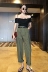 Thời trang phù hợp với nữ Hàn Quốc phiên bản của chic retro lỏng mỏng đẹp trai BF gió quần âu + sexy từ cổ áo tee mùa hè