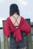 2018 mùa xuân mới chic tính khí hoang dã màu rắn đoạn ngắn rốn cẩn thận máy sexy V-Cổ lớn backless T-Shirt nữ áo phông dài tay Áo phông