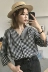 Mùa hè Hàn Quốc phiên bản của chic retro V-Cổ bảy điểm tay áo lưới nút áo sơ mi của phụ nữ hoang dã lỏng áo sơ mi mỏng áo sơ mi cộc tay Áo sơ mi