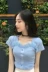 Tính khí ngọt rắn màu Slim vuông cổ áo bằng gỗ tai ngắn tay áo thun áo len mỏng Hàn Quốc nữ 2018 mùa xuân và mùa hè áo sơ mi
