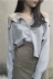 2018 mùa xuân mới Hàn Quốc phiên bản của phong cách sang trọng tính khí màu xám thời trang sling quây mỏng dài tay áo sơ mi thủy triều