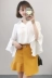 2018 mùa xuân mới Hàn Quốc phiên bản của V-Cổ đơn ngực voan bảy điểm trumpet tay áo lỏng mỏng màu rắn áo sơ mi áo sơ mi lacoste Áo sơ mi