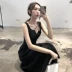 Real shot 8881 # 2018 new V-Cổ cao eo treo váy Một từ sexy không tay kỳ nghỉ váy dây đeo váy phần dài các mẫu váy xòe cho người thấp A-Line Váy