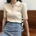 Hàn quốc phiên bản của V-cổ retro ve áo skinny slim màu rắn dệt kim ngắn tay POLO áo sơ mi Mỏng áo thun áo sơ mi mùa hè sinh viên