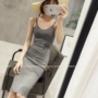 Dài Slim Túi Hip Vest Sled Dress Dress Dài Váy Đàn Hồi Phù Hợp Chặt Chẽ Áo Sơ Mi + Sun Protection Shirt váy dài