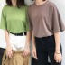 Mùa hè Hàn Quốc phiên bản của lỏng vòng cổ áo thun ngắn tay T-Shirt cơ sở màu rắn đáy áo sơ mi nữ sinh viên giản dị hoang dã tops áo thun có cổ nữ Áo phông