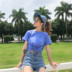 Mùa hè của phụ nữ Hàn Quốc phiên bản của các trường đại học gió thường lỏng mỏng hoang dã ngắn tím ngắn tay T-Shirt áo khoác thủy triều học sinh áo thun tay dài nữ form rộng Áo phông