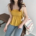 Mùa hè mới voan áo không tay ngọt ngào tai gỗ pleated ống top eo búp bê áo sơ mi vest nữ triều