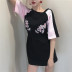 2018 mùa xuân và mùa hè mới retro chic tính khí tương phản màu thêu hoa eo là tính khí mỏng raglan tay áo đầm váy ôm body Váy eo cao