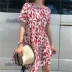 Mùa hè Hàn Quốc văn học retro kỳ nghỉ gió lá in vòng cổ ngắn tay lỏng búp bê ăn mặc váy dài váy