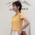Đơn giản màu rắn căng chặt giản dị phần ngắn rốn ngắn tay T-Shirt nữ sinh viên mùa hè vòng cổ dưới áo triều áo phông nữ cao cấp Áo phông