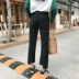 Mùa xuân mới của Hàn Quốc phiên bản của rộng chân rộng jeans sinh viên thẳng bất thường mờ cạnh chia quần chân chín quần phụ nữ quần jean nữ cạp cao Quần jean