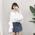 2018 mùa xuân mới Hàn Quốc phiên bản của chic ngọt lá sen bên dẫn dài tay áo sơ mi áo sơ mi chiffon top áo trắng đẹp Áo sơ mi