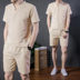2018 mùa hè mới Trung Quốc phong cách bông và vải lanh thiết mỏng người đàn ông ngắn tay t- shirt xu hướng thường lanh hai mảnh Bộ đồ