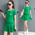 YO đại học nữ phong cách trẻ em mùa hè thời trang thể thao giản dị phù hợp với váy ngắn tay ngắn áo thun thủy triều Trang phục thể thao