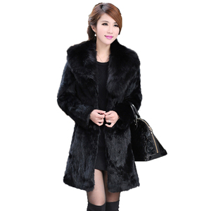 Fox fur collar rabbit fur áo khoác cỏ nữ coat trùm đầu đoạn dài 18 mùa đông kích thước lớn mẹ nạp chống mùa fur