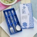 Bộ dao kéo sứ màu xanh và trắng ba chiếc đũa inox đũa gốm xử lý nĩa ba món quà - Đồ ăn tối Đồ ăn tối
