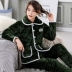 Bộ đồ ngủ chần bông nữ ba lớp dày mùa đông Bộ đồ ngủ bằng vải bông Bộ đồ ngủ bằng vải pha lê nhung áo ngủ Giống cái