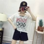 B-B214 Ren crochet T-Shirt 2018 mùa hè của phụ nữ letter in vòng cổ áo thun ngắn tay áo áo phông ngắn tay