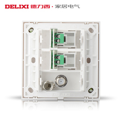 Розетка TV+телефон 德力西86型弱电插座二位电话一位电视插座 ２电话+电视一体插座