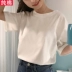 Áo nữ ngắn tay 2019 mới của Hàn Quốc Quần lửng nữ rộng rãi áo thun cotton nữ Han Fan sơ mi trắng giản dị - Áo phông Áo phông