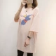 Bà bầu mùa hè Áo thun ngắn Thời trang Phim hoạt hình Top Loose Kích thước lớn Cotton Chiều dài trung bình Mẹ áo phông giản dị - Áo thai sản