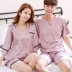 V-cổ cặp vợ chồng tuổi teen đồ ngủ phụ nữ mùa xuân lụa đồ ngủ nam ngắn tay phù hợp với băng lụa mùa hè mỏng dịch vụ nhà bộ đồ ngủ Cặp đôi