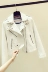 Áo khoác da nhỏ cho nữ 2023 xuân thu mới phong cách Hàn Quốc lưng cao ngắn kiểu dáng mỏng màu trắng đi xe máy mặc áo khoác da pu