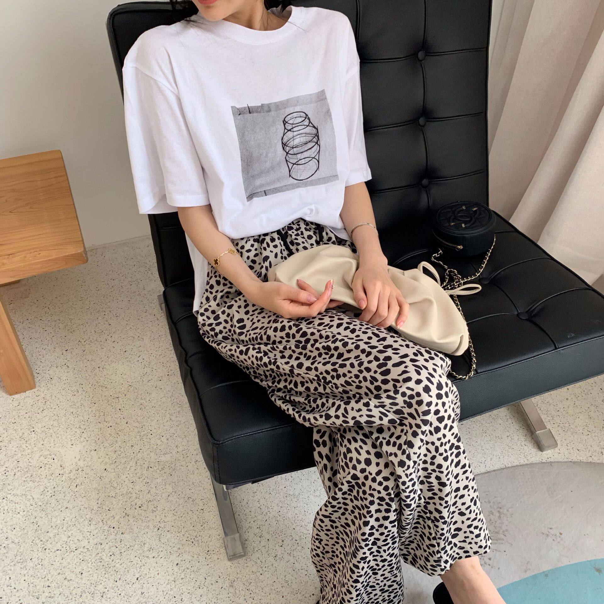 Korean Super A~2022 Summer New style of Dongdaemun leopard print pants, loose and fashionable wide-leg long pants Specification image