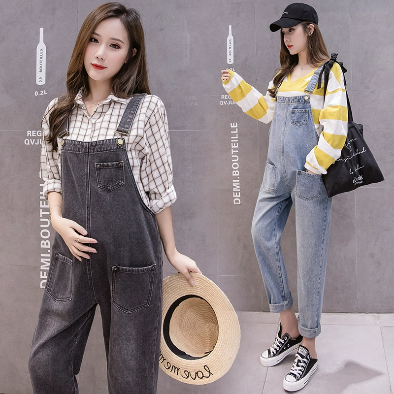 Trang phục bà bầu 2019 thu đông mới thời trang phong cách hàn quốc bib jeans denim bib giản dị giản dị hoang dã mẹ ra - Phụ nữ mang thai quần / quần bụng