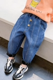 Пуховик подходит для мужчин и женщин, флисовые джинсы с начесом, детские штаны, 2020, в корейском стиле, в западном стиле