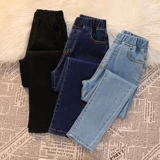 Приталенные осенние штаны, леггинсы, джинсы, большой размер, высокая талия, 2023, подходит для полных девушек, эластичная талия