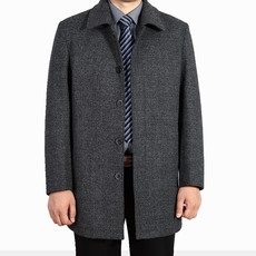 Ветровка мужская 秋冬季新款中老年男装羊毛呢子风衣男士中长款加厚毛呢大衣外套男