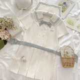 Летняя ретро милая студенческая юбка в складку, платье, короткий рукав