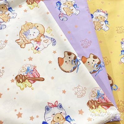 taobao agent Fox Cat Original Fabric Lolita Handle Map Cute Cartoa Boiled Cat Girl Girl Heart DIY Dress Foods