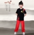 Quần áo cotton tay dài tay ngắn cho trẻ em Bảo tàng Taiji biểu diễn thực hành quần áo luyện tập võ thuật phục vụ trại hè - Trang phục