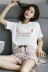 Bộ đồ ngủ nữ mùa hè mỏng phần cotton ngắn tay hai mảnh phù hợp với Hàn Quốc giảm béo mm sinh viên mùa xuân và mùa thu hè dịch vụ tại nhà - Nam giới