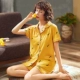 Bộ đồ ngủ nữ mùa hè mỏng phần tay ngắn cotton Hàn Quốc dễ thương áo len nữ sinh hai mảnh phù hợp với dịch vụ nhà mùa hè - Nam giới