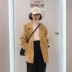 SUPERSCAPE Suobao retro lỏng kẻ sọc ngắn phù hợp với của phụ nữ hàng duy nhất màu vàng kẻ sọc áo khoác