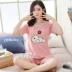 Mùa hè ngắn tay quần short nữ đồ ngủ set ngọt ngào dễ thương phim hoạt hình mùa hè cotton home dịch vụ hai mảnh mùa hè