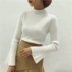 Mùa xuân phiên bản Hàn Quốc mới của áo len chui đầu cao nửa cổ tay áo kèn tay áo len nữ Slim mỏng chạm đáy đan áo khoác len cardigan nữ Vòng cổ áo len