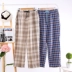 Mùa hè Nhật Bản bông gạc kẻ sọc pajama quần nam giới và phụ nữ mùa xuân và mùa thu phần mỏng kích thước lớn quần nhà giản dị cộng với phân bón