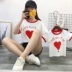 Cha mẹ và con 2018 mùa hè mới gia đình nhà ba Hàn Quốc Hàn Quốc ngắn tay tình yêu T-shirt mẹ và con phụ nữ triều quần áo trẻ em cao cấp Trang phục dành cho cha mẹ và con