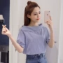 Áo sơ mi lệch vai 2019 hè mới của nữ sinh Hàn Quốc thắt nơ tay ngắn - Áo sơ mi áo sơ mi tay dài