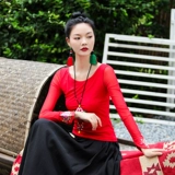 Весенняя осенняя этническая приталенная футболка, ретро приятный телу лонгслив, этнический стиль, с вышивкой