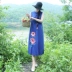 Bất bắn mùa hè mới retro văn học bông và vải lanh ăn mặc của Trung Quốc phong cách thêu cải thiện sườn xám váy lỏng váy